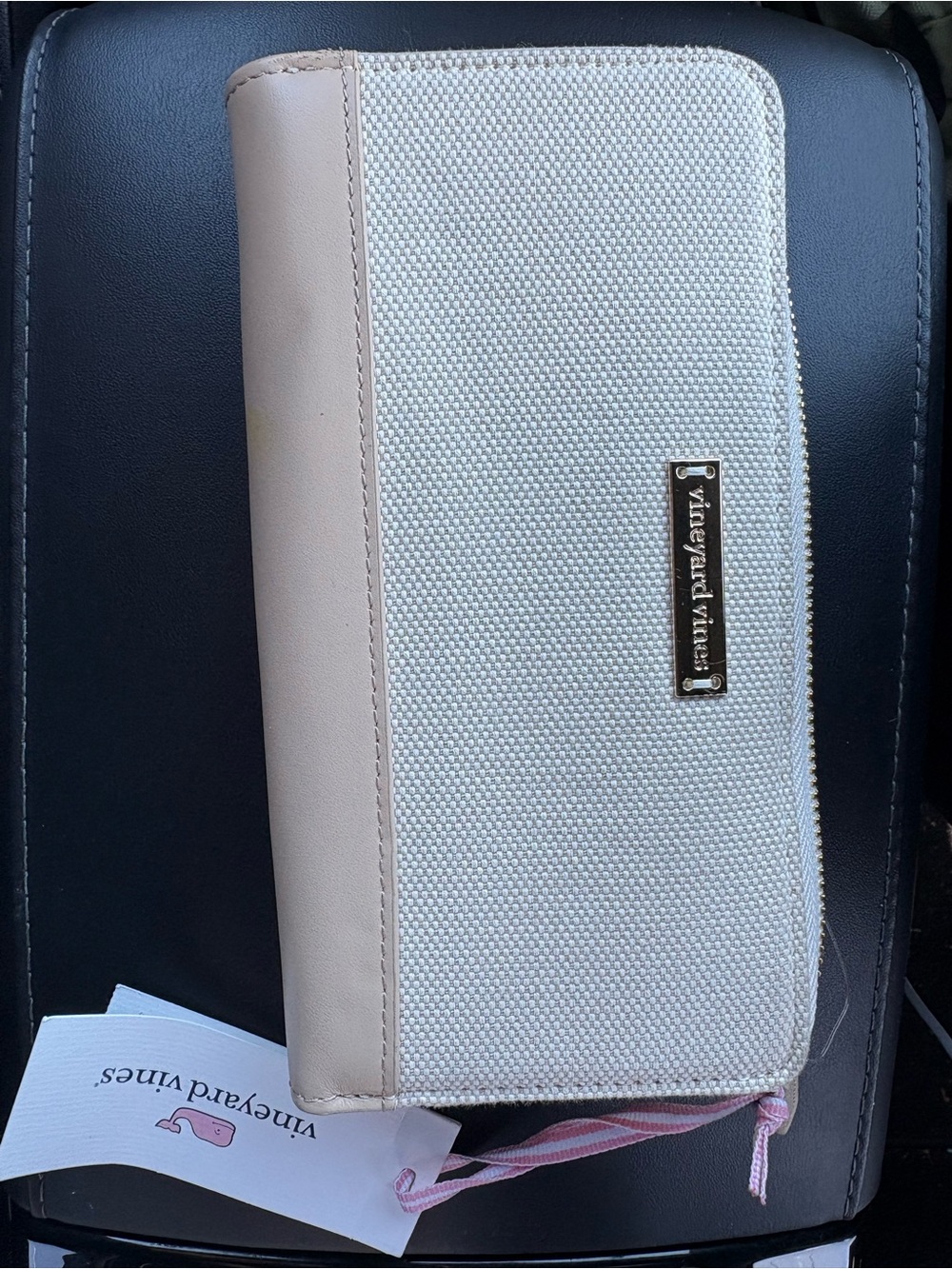 Vineyard Vines Cream Canvas Wallet with Blush Leather Trim